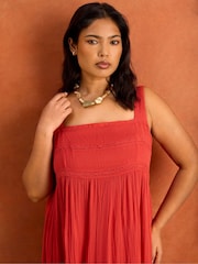 Live Unlimited Orange Crinkle Pintuck Lace Trim Midaxi Dress - Image 4 of 8