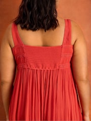 Live Unlimited Orange Crinkle Pintuck Lace Trim Midaxi Dress - Image 5 of 8