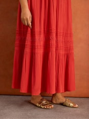 Live Unlimited Orange Crinkle Pintuck Lace Trim Midaxi Dress - Image 6 of 8