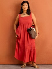 Live Unlimited Orange Crinkle Pintuck Lace Trim Midaxi Dress - Image 7 of 8