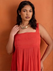 Live Unlimited Orange Crinkle Pintuck Lace Trim Midaxi Dress - Image 8 of 8