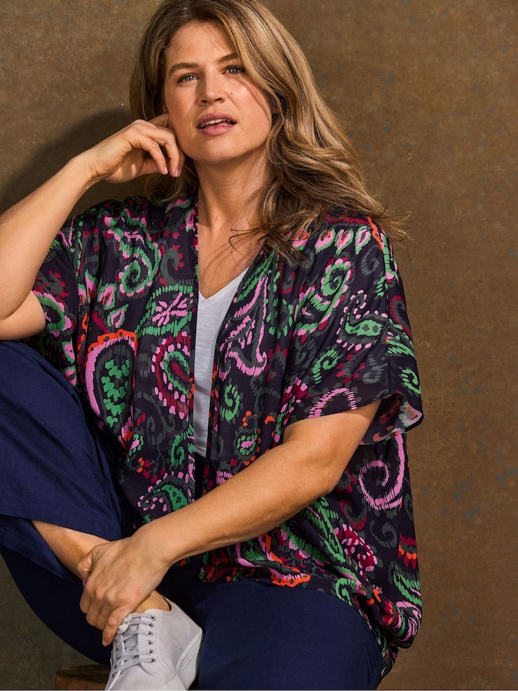 Live Unlimited Sheer Paisley Print Batwing Cover-Up - Image 1 of 3