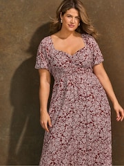 Live Unlimited Red Floral Print Puff Sleeve Midaxi Dress - Image 5 of 7