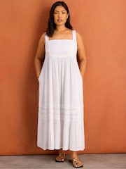 Live Unlimited White Crinkle Pintuck Lace Trim Midaxi Dress - Image 1 of 4