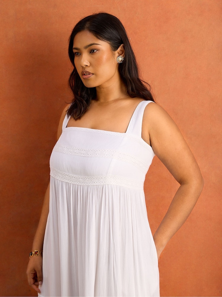 Live Unlimited White Crinkle Pintuck Lace Trim Midaxi Dress - Image 2 of 4