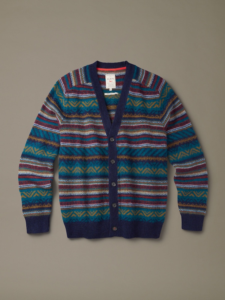Aubin Blue Fenton Fairisle Geo Cardigan - Image 1 of 1