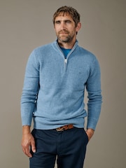 Aubin Blue Pepper Lambswool Zip Neck Jumper - Image 1 of 5
