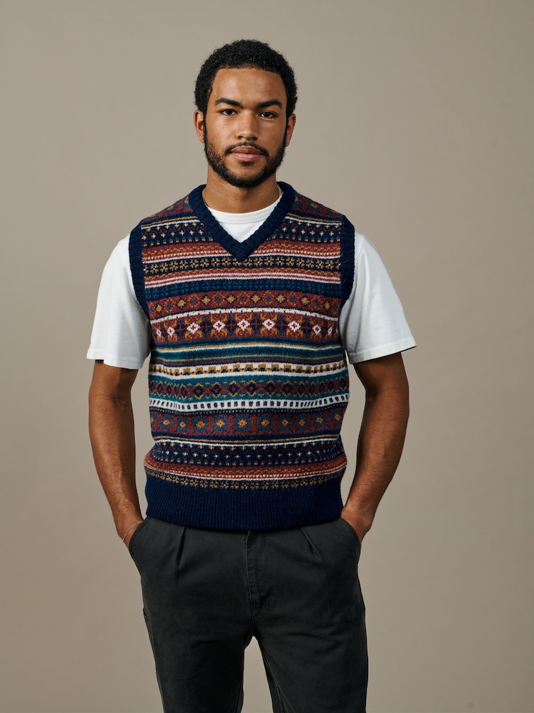 Aubin Blue Dunlin Fairisle Tank Top - 3এর মধ্যে 1 ছবি