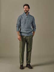 Aubin Grey Farnham Fisherman Rib Button Neck Jumper - Attēls 1 no 5