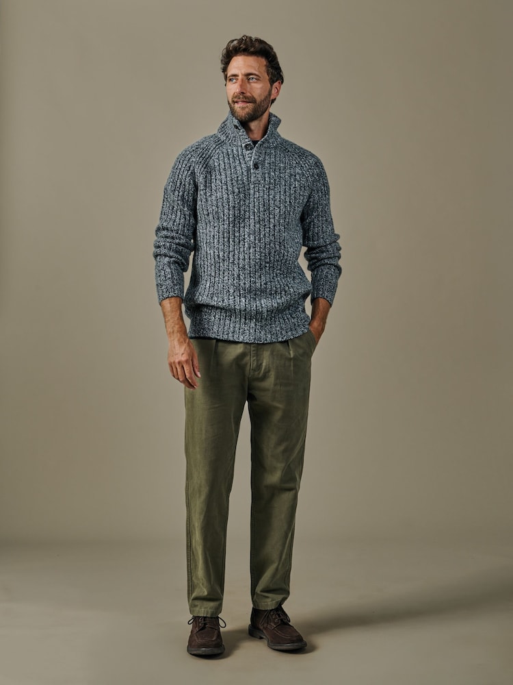 Aubin Grey Farnham Fisherman Rib Button Neck Jumper - Attēls 1 no 5