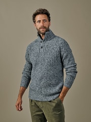 Aubin Grey Farnham Fisherman Rib Button Neck Jumper - Attēls 2 no 5