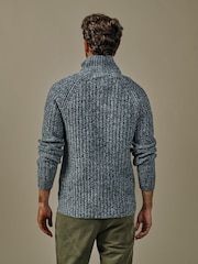 Aubin Grey Farnham Fisherman Rib Button Neck Jumper - Attēls 3 no 5