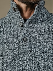 Aubin Grey Farnham Fisherman Rib Button Neck Jumper - Attēls 4 no 5
