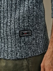 Aubin Grey Farnham Fisherman Rib Button Neck Jumper - Attēls 5 no 5