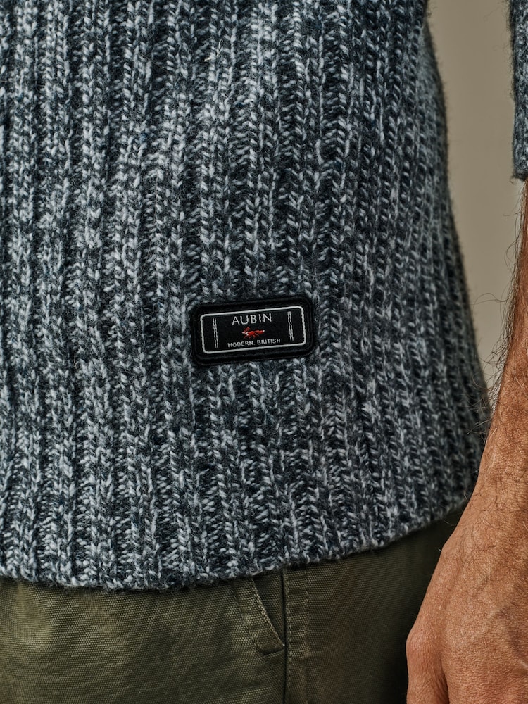 Aubin Grey Farnham Fisherman Rib Button Neck Jumper - Attēls 5 no 5
