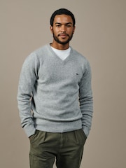 Aubin Grey Bransbury Lambswool V-Neck Jumper - Image 1 of 4
