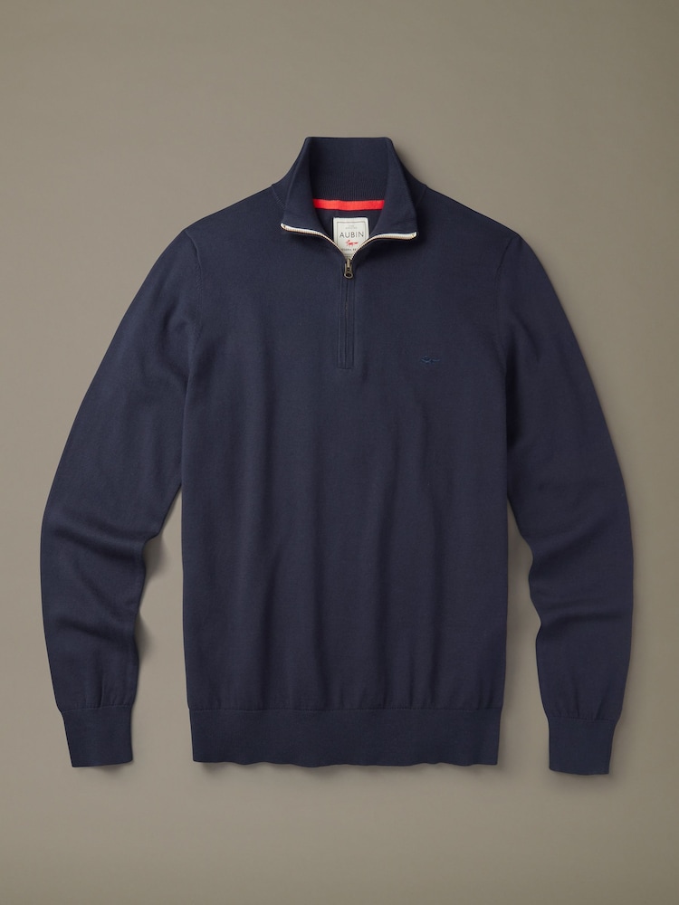 Aubin Blue Daw Cotton Zip Neck Jumper - Image 1 of 1