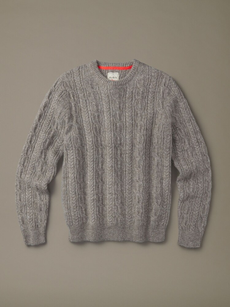 Aubin Oleby Cable Crew Neck Brown Jumper - Image 1 of 1
