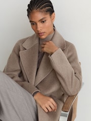 Reiss Neutral Melange Thea Wool-Blend Double-Breasted Blind-Seam Coat with Cashmere - Image 5 of 9