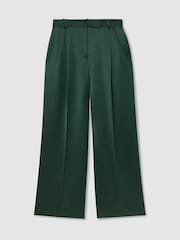 Reiss Teal Green Zadie Satin Wide-Leg Pleated Trousers - Image 2 of 6