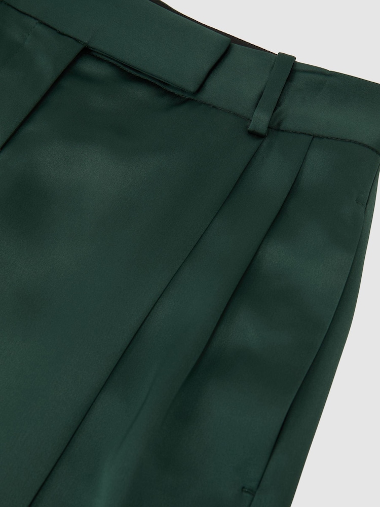 Reiss Teal Green Zadie Satin Wide-Leg Pleated Trousers - Image 6 of 6 Reiss Teal Green Zadie Satin Wide-Leg Pleated Trousers - Image 6 of 6