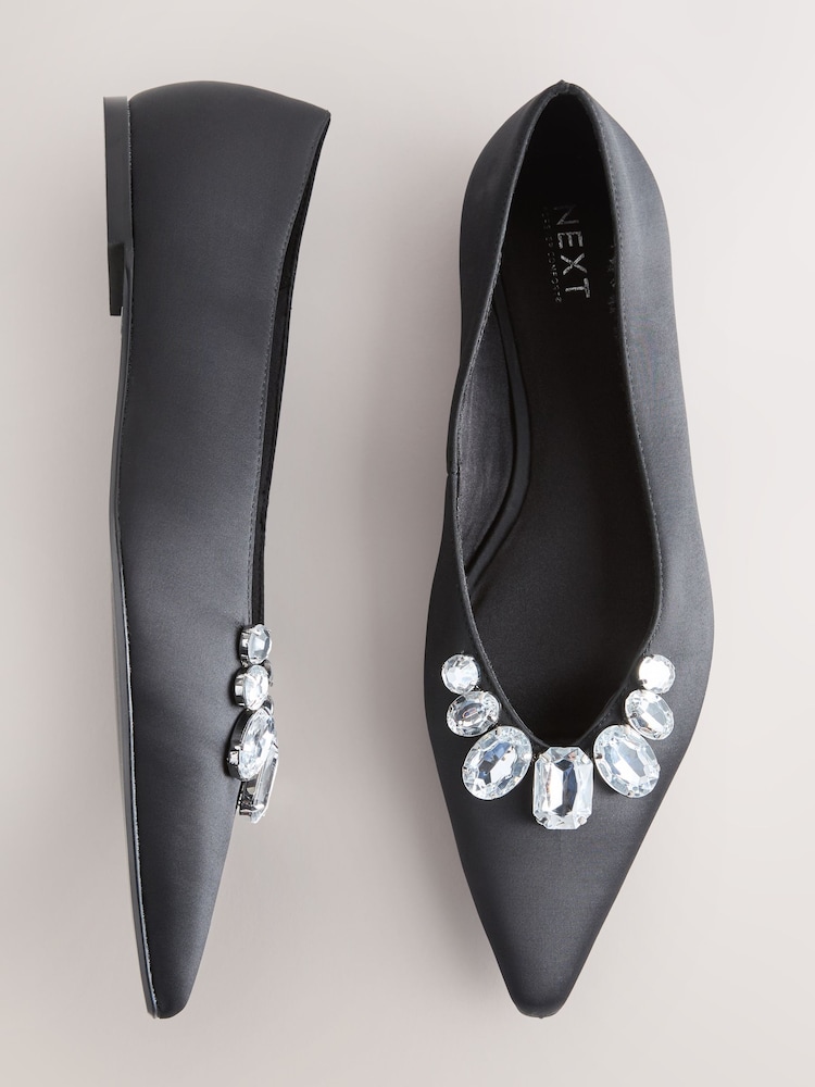 Juoda - Forever Comfort® Jewelled Point Toe Ballet Shoes - 1 paveikslėlis iš 9