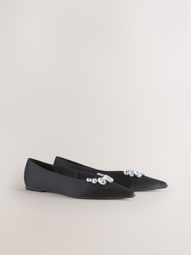 Juoda - Forever Comfort® Jewelled Point Toe Ballet Shoes - 9 paveikslėlis iš 9