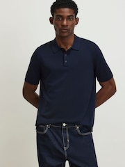 River Island Blue Slim Fit Essential Knitted Polo Shirt - Image 1 of 4