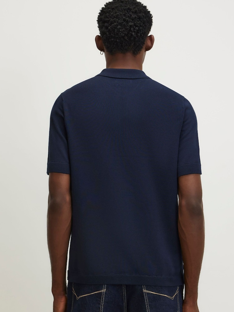 River Island Blue Slim Fit Essential Knitted Polo Shirt - Image 2 of 4 River Island Blue Slim Fit Essential Knitted Polo Shirt - Image 2 of 4