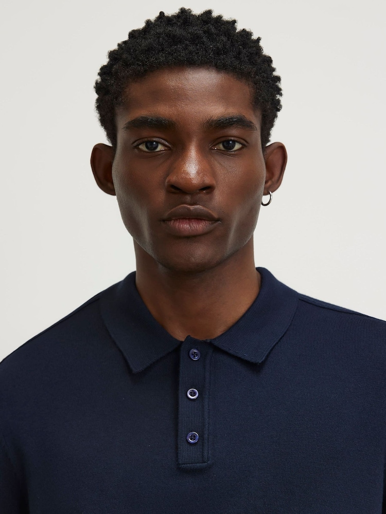 River Island Blue Slim Fit Essential Knitted Polo Shirt - Image 4 of 4 River Island Blue Slim Fit Essential Knitted Polo Shirt - Image 4 of 4