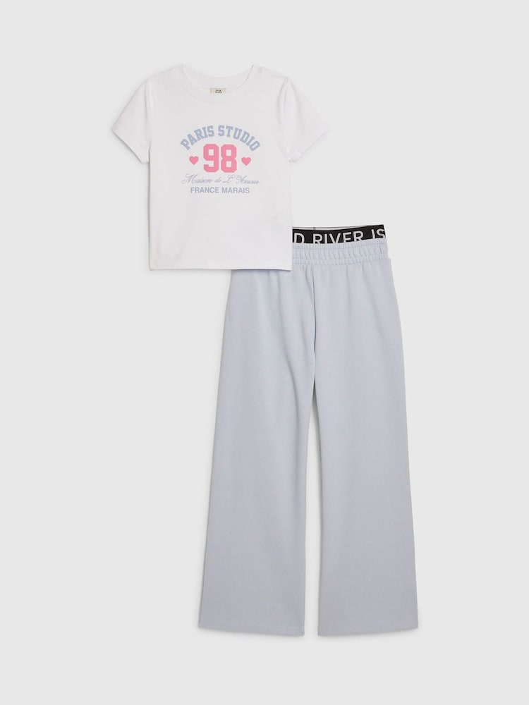River Island Blue Bow T-Shirt & Logo Track Joggers Set - Image 1 of 5 River Island Blue Bow T-Shirt & Logo Track Joggers Set - Image 1 of 5