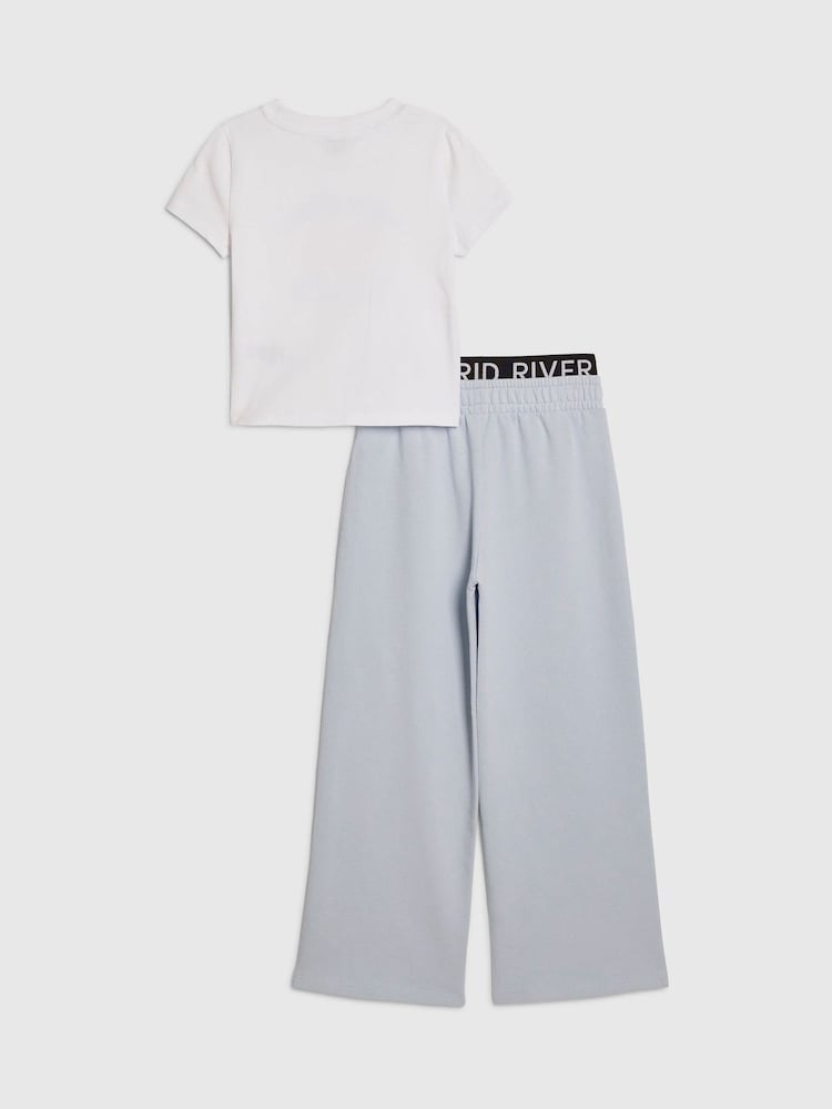 River Island Blue Bow T-Shirt & Logo Track Joggers Set - Image 2 of 5 River Island Blue Bow T-Shirt & Logo Track Joggers Set - Image 2 of 5