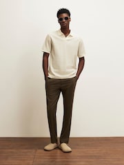 River Island Cream Slim Fit Crochet Open Neck Polo Shirt - Image 2 of 4