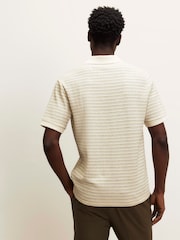 River Island Cream Slim Fit Crochet Open Neck Polo Shirt - Image 3 of 4