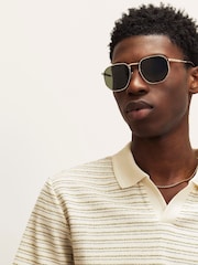 River Island Cream Slim Fit Crochet Open Neck Polo Shirt - Image 4 of 4