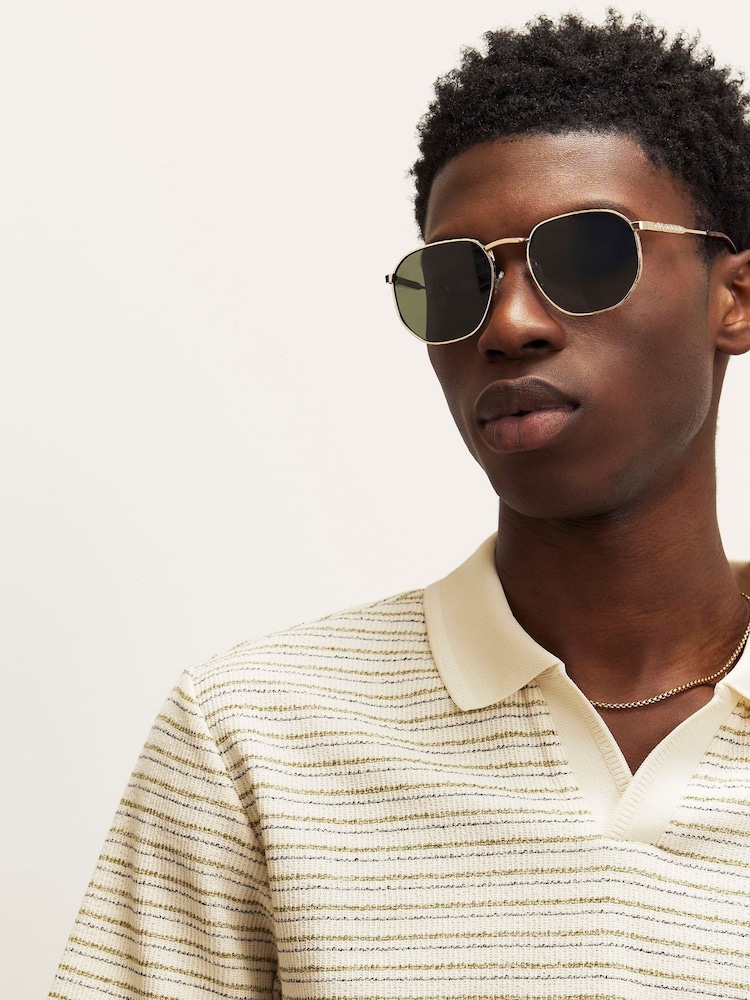 River Island Cream Slim Fit Crochet Open Neck Polo Shirt - Image 4 of 4