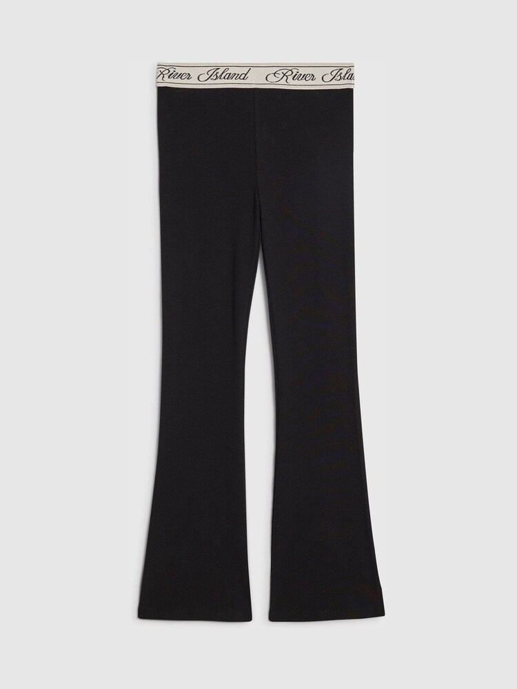 River Island Black Logo Waistband Kickflares Leggings - Image 1 of 3