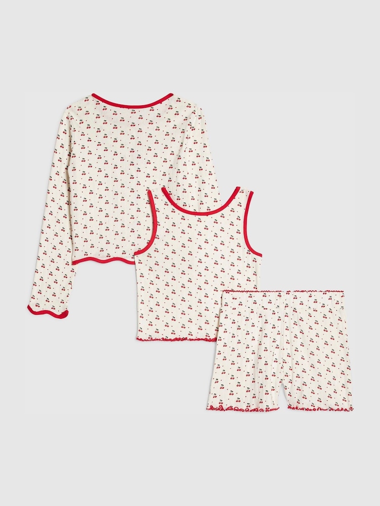 River Island White Cherry Cardigan Cami Pyjamas Set - Image 2 of 5