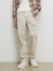 River Island Cream Regular Fit Pocket Cargo Trousers - Image 1 of 4