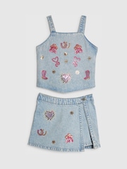 River Island Blue Cowboy Sequin Top & Skort Set - Image 1 of 4