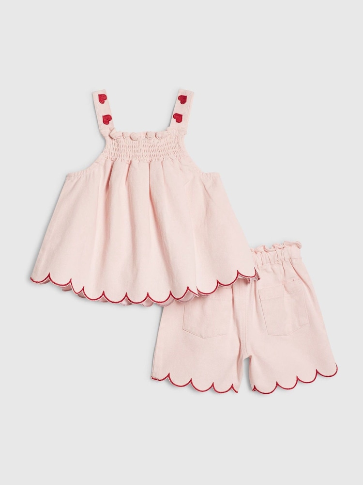 River Island Pink Denim Heart Frill Top & Shorts Set - Image 2 of 5