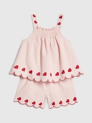 River Island Pink Denim Heart Frill Top & Shorts Set - Image 5 of 5