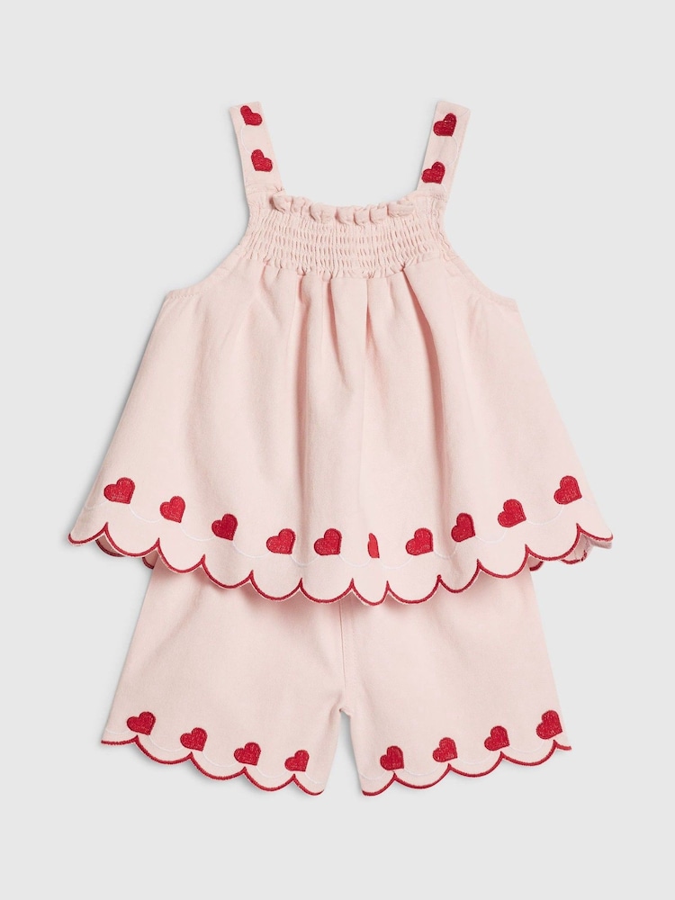 River Island Pink Denim Heart Frill Top & Shorts Set - Image 5 of 5