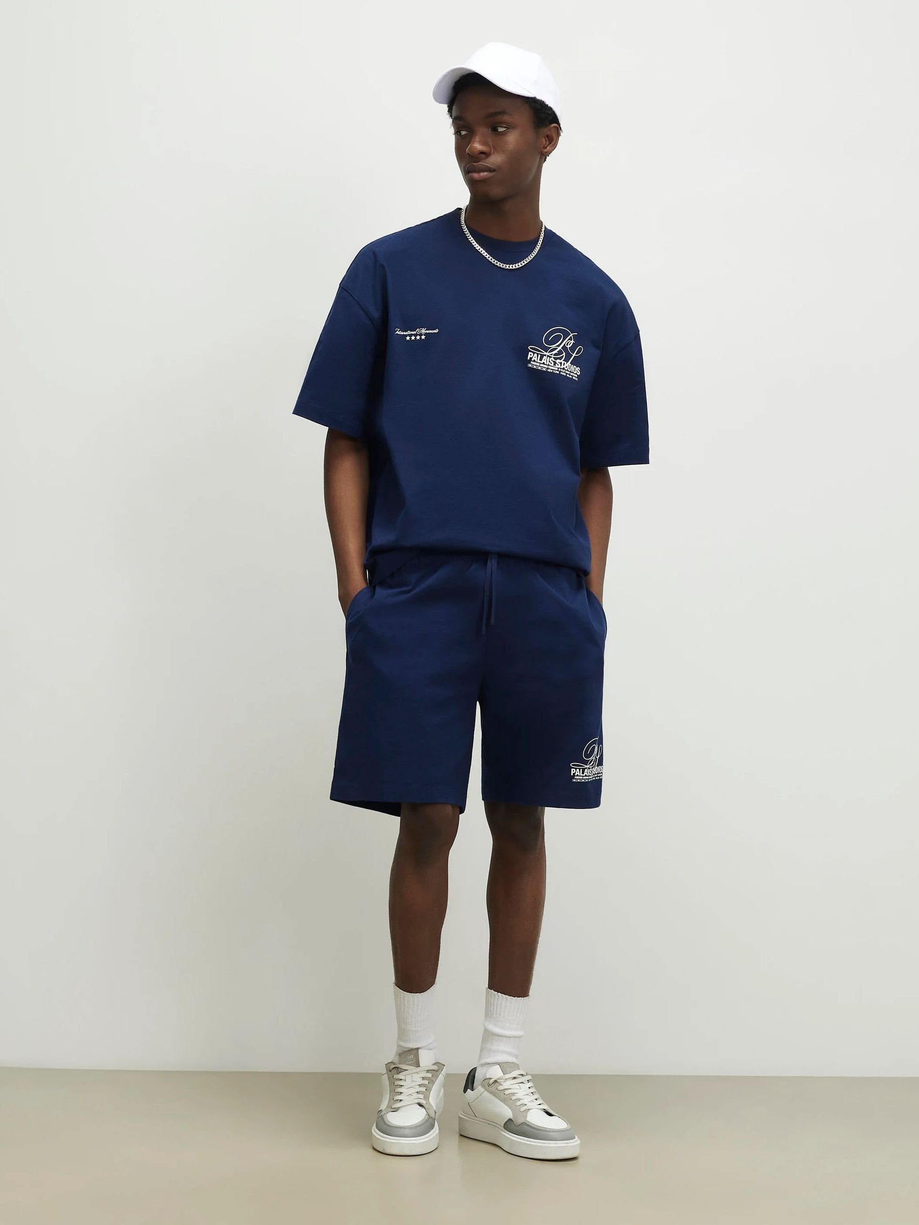 Buy River Island Blue Oversized Word Boxy T-Shirt & Shorts Set