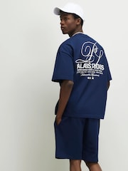 River Island Blue Oversized  Word Boxy T-Shirt & Shorts Set - Image 3 of 7