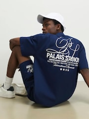 River Island Blue Oversized  Word Boxy T-Shirt & Shorts Set - Image 4 of 7