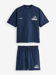 River Island Blue Oversized  Word Boxy T-Shirt & Shorts Set - Image 5 of 7