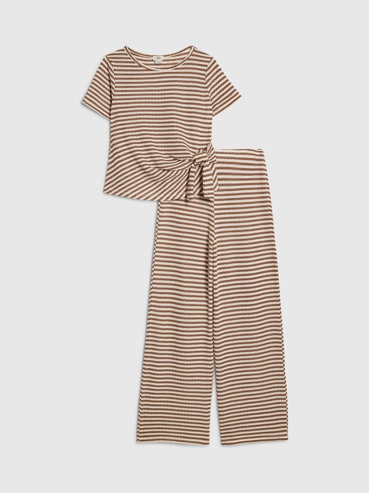 River Island Brown Stripe Textured & Wide Leg Set - Image 1 of 4