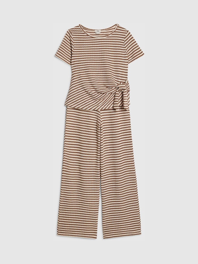 River Island Brown Stripe Textured & Wide Leg Set - Image 2 of 4