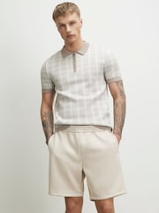 River Island Natural Slim Fit Check Knitted Polo Shirt - Image 1 of 4